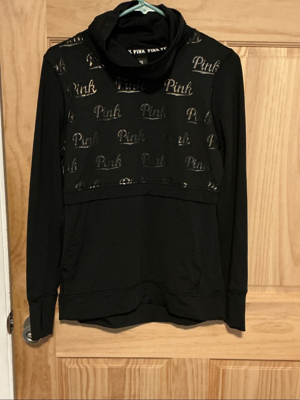 PINK Victoria's Secret Black Cowl-Neck Logo Pullover